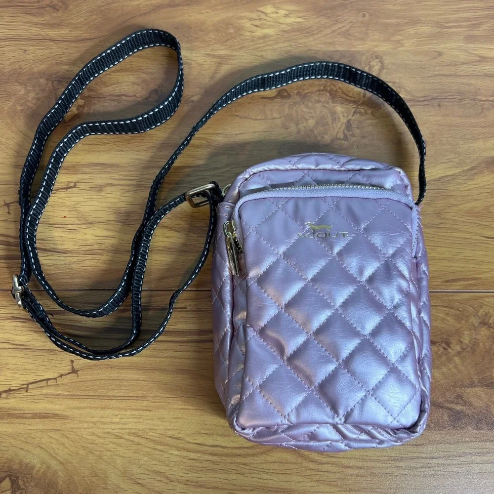 Scout Micromanager Quilted Crossbody Bag Small Metallic Pink Adjustable Casual